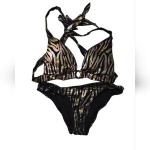 Zebra Print Bikini with Metallic Accents